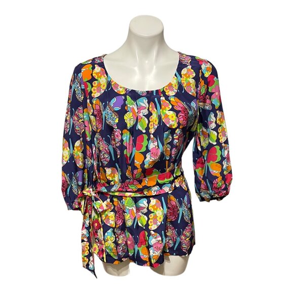 Lilly Pulitzer Tops - Lilly Pulizer Large Sevita Printed Silk Tunic in Bright Navy Out There NWT